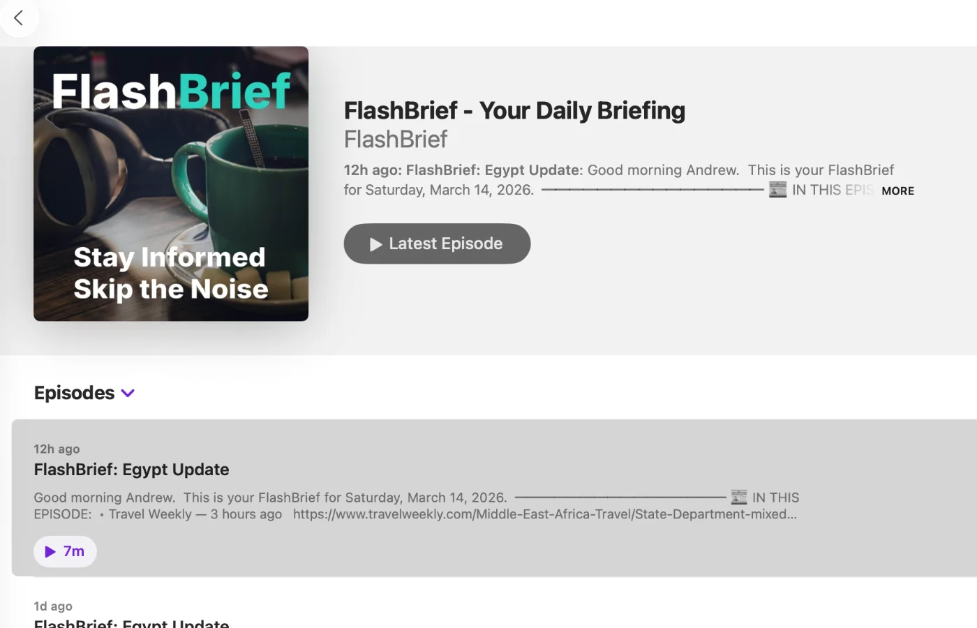 FlashBrief app screenshot